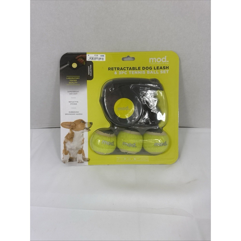 Retractable Dog 15 Ft Leash & 3PC Tennis Ball Set Midnight Collection RL0001-YEA